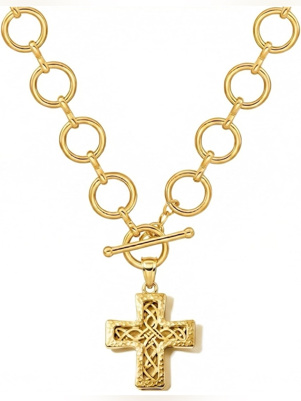 925 Sterling Silver 18K Gold Plated Chunky Celtic Cross Necklace 18”
